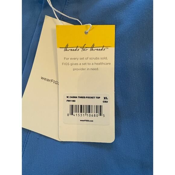 FIGS Technical Collection NWT Blue Three Pocket Scrub Top Sz XL Short Sleeve - Picture 4 of 7